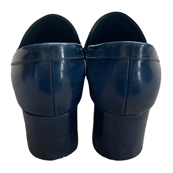 Jil Sander Blue Leather Block Heeled Loafers - Picture 8 of 14